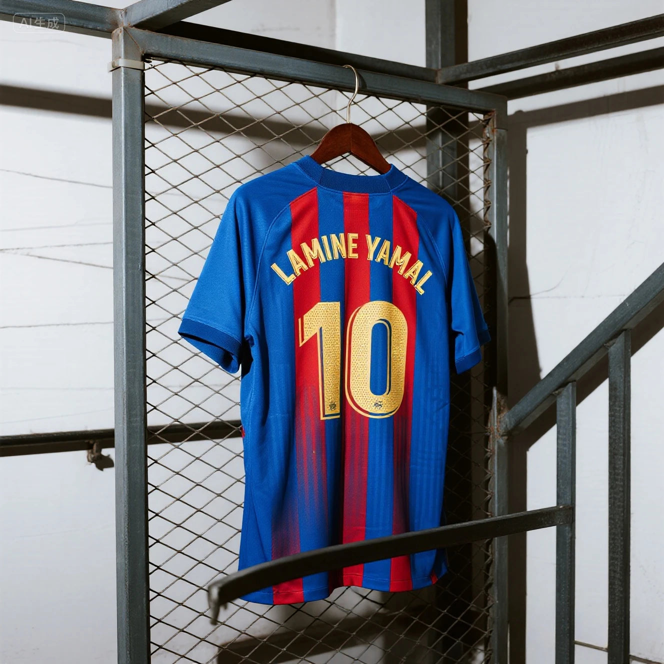 AI CHATGPT Lamine Yamal Soccer Jersey #10 Classic Blue & Red Stripes Design Player Name & Number Print Perfect for Football Fans