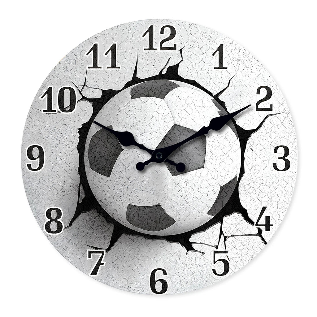 Creative and Unique Football Pattern Wooden Wall Clock for Living Room, Bedroom, Kitchen, Home Decoration, Silent Quartz Clock, Holiday Gift, 10 Inches, 12 Inches (No Battery)