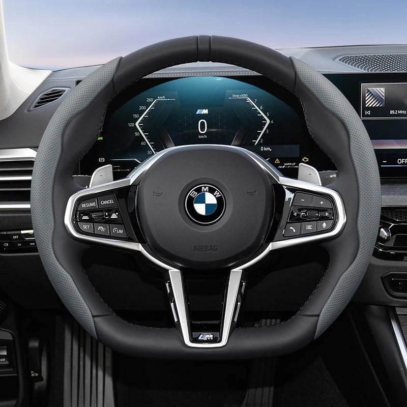 Suitable for Bmw Breathable Hole Leather Steering Wheel Cover Segmented Quick Release Design Non-Slip Durable