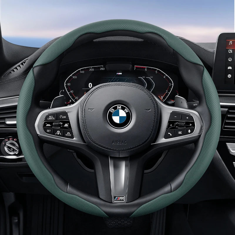 Suitable for Bmw Breathable Hole Leather Steering Wheel Cover Segmented Quick Release Design Non-Slip Durable