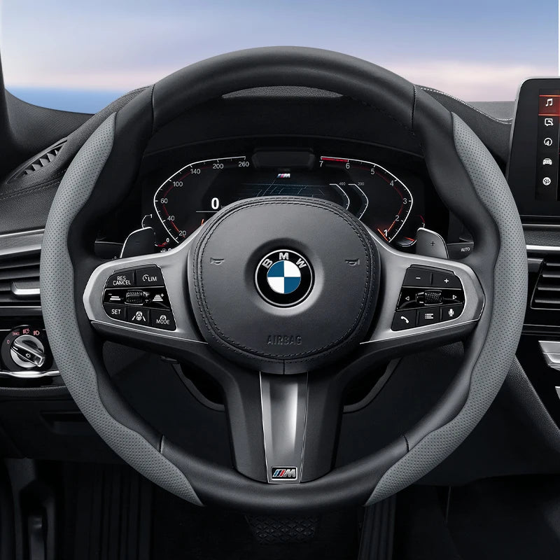 Suitable for Bmw Breathable Hole Leather Steering Wheel Cover Segmented Quick Release Design Non-Slip Durable
