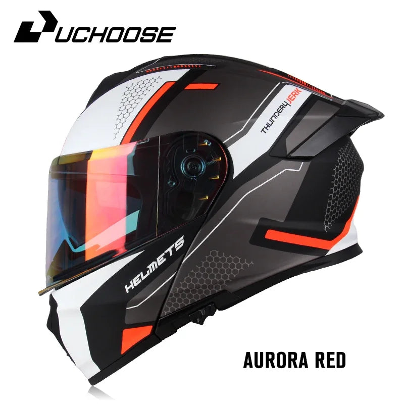 DOT Uchoose Approved Full Face Helmets Crash Motorbike Protective Gear Men Women Flip Up Helmet Motorcycle Visor Double Sun