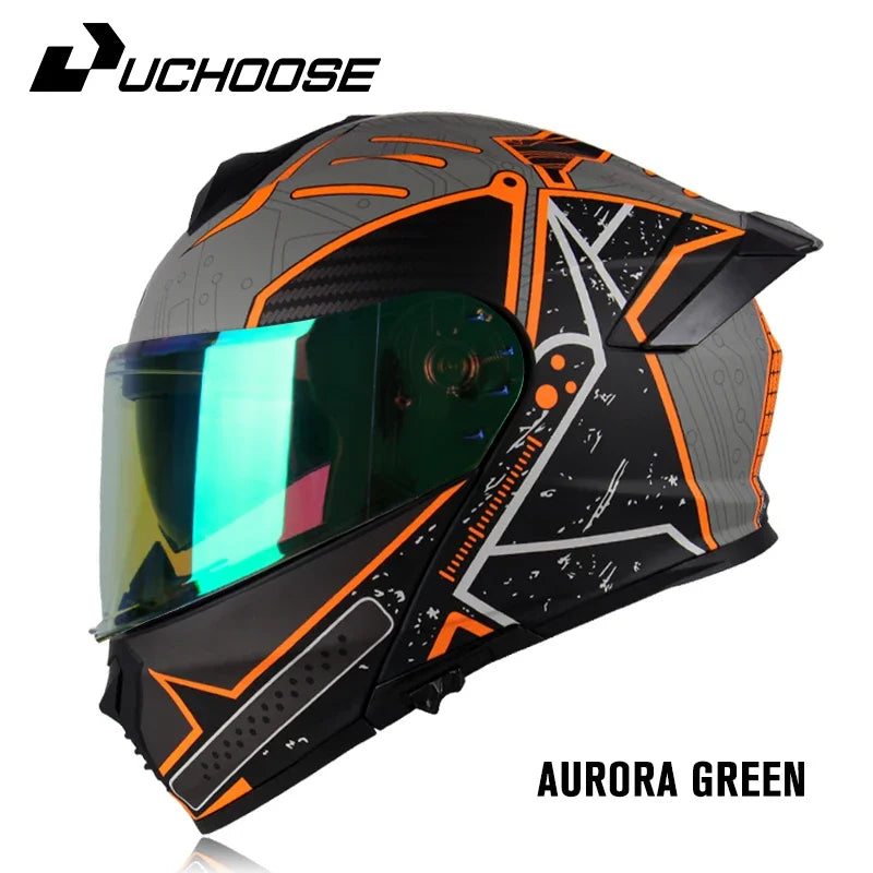 DOT Uchoose Approved Full Face Helmets Crash Motorbike Protective Gear Men Women Flip Up Helmet Motorcycle Visor Double Sun