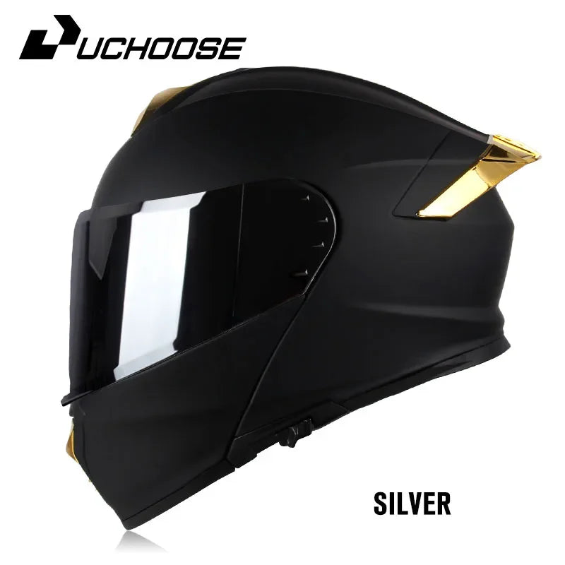 DOT Uchoose Approved Full Face Helmets Crash Motorbike Protective Gear Men Women Flip Up Helmet Motorcycle Visor Double Sun