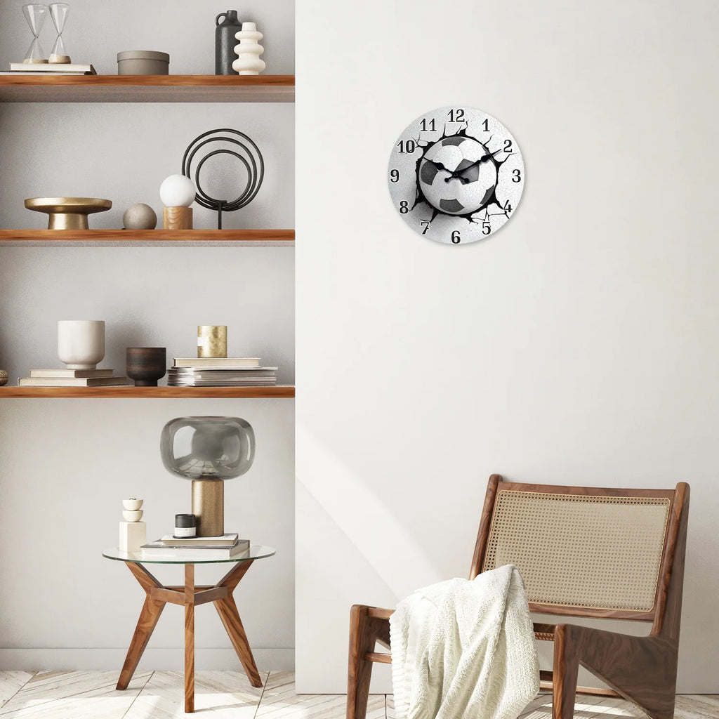 Creative and Unique Football Pattern Wooden Wall Clock for Living Room, Bedroom, Kitchen, Home Decoration, Silent Quartz Clock, Holiday Gift, 10 Inches, 12 Inches (No Battery)
