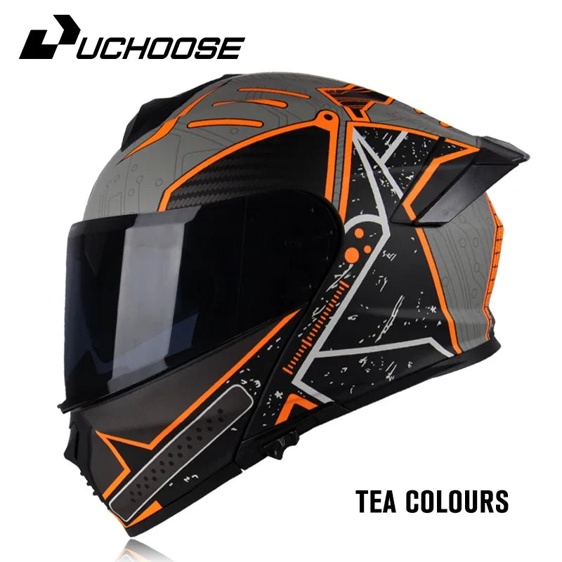 DOT Uchoose Approved Full Face Helmets Crash Motorbike Protective Gear Men Women Flip Up Helmet Motorcycle Visor Double Sun