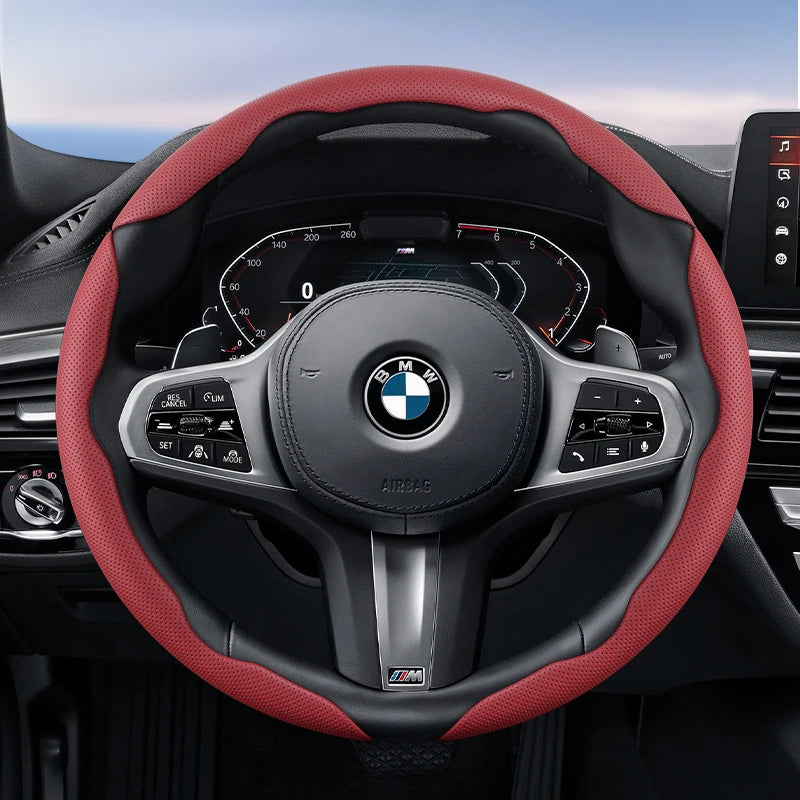 Suitable for Bmw Breathable Hole Leather Steering Wheel Cover Segmented Quick Release Design Non-Slip Durable