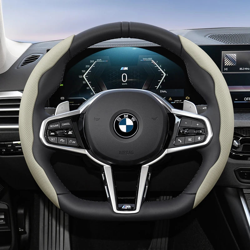 Suitable for Bmw Breathable Hole Leather Steering Wheel Cover Segmented Quick Release Design Non-Slip Durable