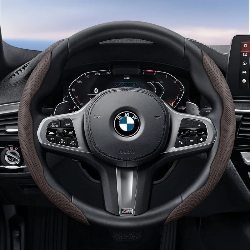 Suitable for Bmw Breathable Hole Leather Steering Wheel Cover Segmented Quick Release Design Non-Slip Durable