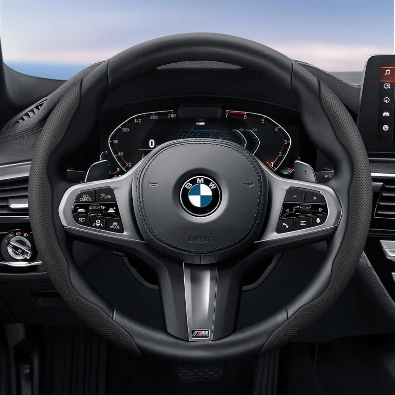Suitable for Bmw Breathable Hole Leather Steering Wheel Cover Segmented Quick Release Design Non-Slip Durable