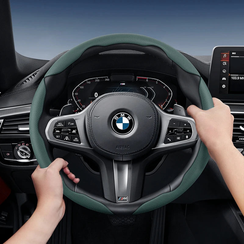 Suitable for Bmw Breathable Hole Leather Steering Wheel Cover Segmented Quick Release Design Non-Slip Durable