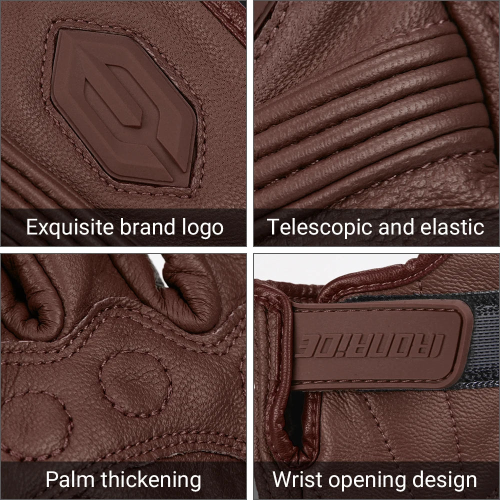Retro Leather Motorcycle Gloves Men Full Finger Motorbiker Gloves Non-slip Protective Guantes Moto Motocross Cycling Glove M-2XL