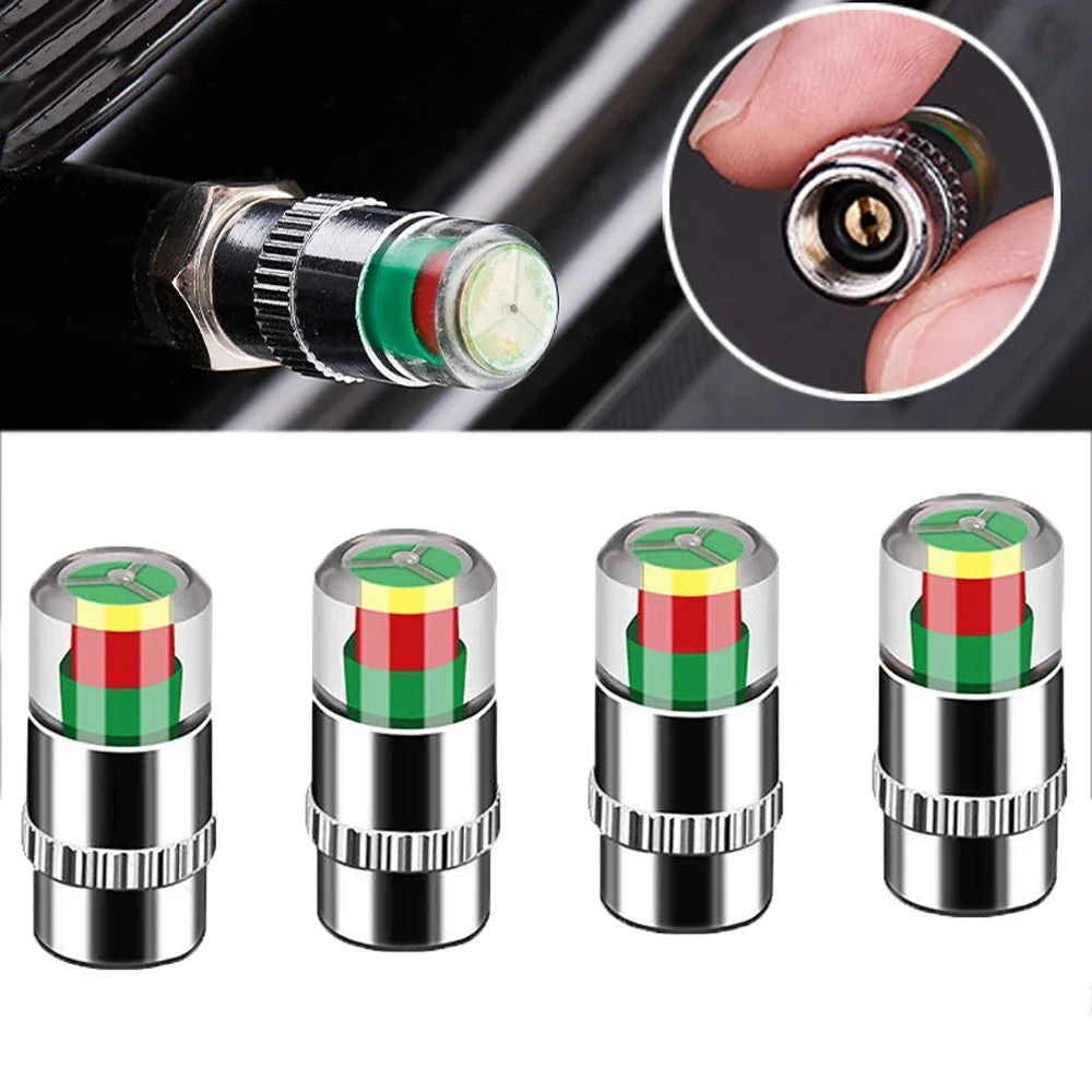 NEW 4pcs Car Tire Pressure Indicator Gauge Alert Monitoring Valve Cap Sensor External Detection