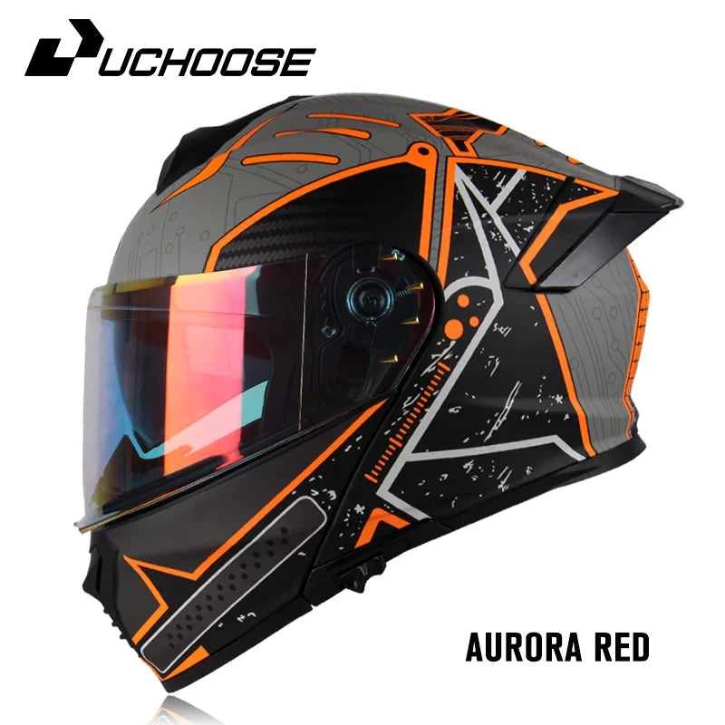 DOT Uchoose Approved Full Face Helmets Crash Motorbike Protective Gear Men Women Flip Up Helmet Motorcycle Visor Double Sun