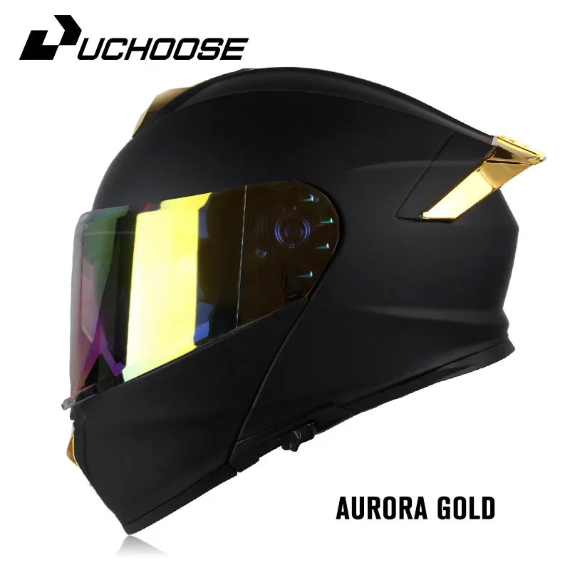 DOT Uchoose Approved Full Face Helmets Crash Motorbike Protective Gear Men Women Flip Up Helmet Motorcycle Visor Double Sun