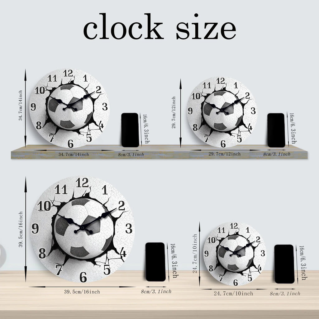 Creative and Unique Football Pattern Wooden Wall Clock for Living Room, Bedroom, Kitchen, Home Decoration, Silent Quartz Clock, Holiday Gift, 10 Inches, 12 Inches (No Battery)