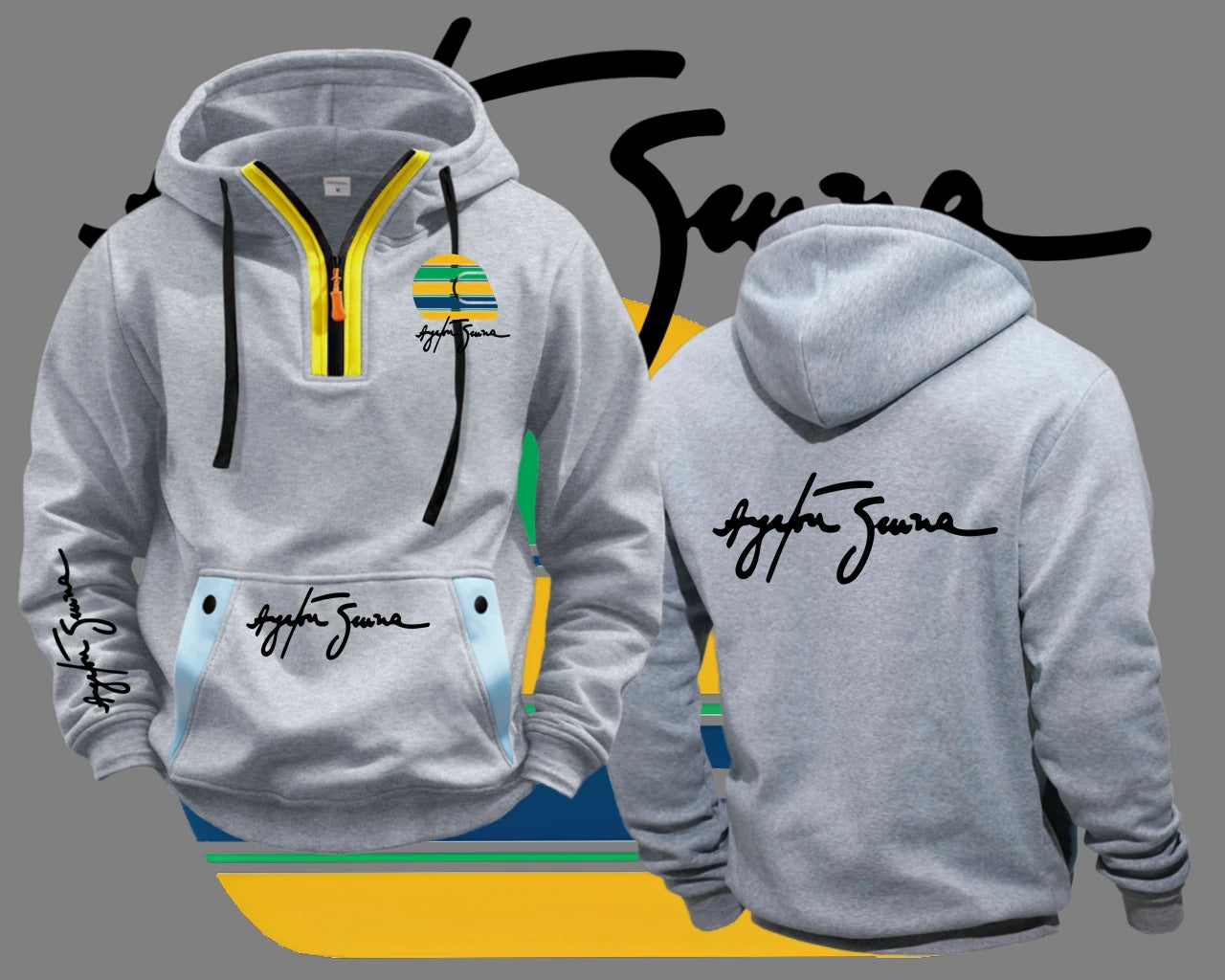 Racer Ayrton Senna Brazilian Car Semi-Zip Fleece Hooded Sweatshirt Hoodies Casual Sportswear Male Sweatshirt Men Hip Hop Coat