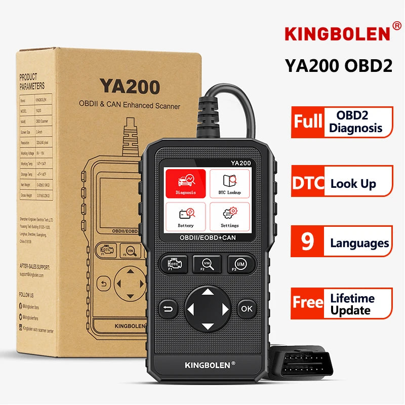 KINGBOLEN YA200 OBD2 Scanners Diagnostic Tool Automotive Scanner Engine DTC Lookup Battery Test Code Reader Free Lifetime Update