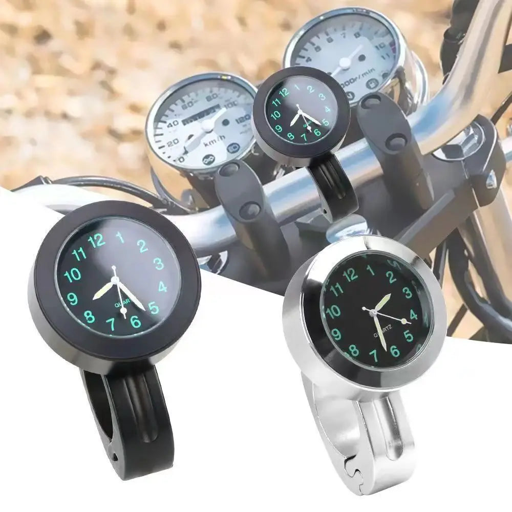 Motorcycle Aluminum Quartz Watch Luminous Clock 22-25mm Handlebar Mount for Scooter Bicycle Motorbike Speedmeter Time Display