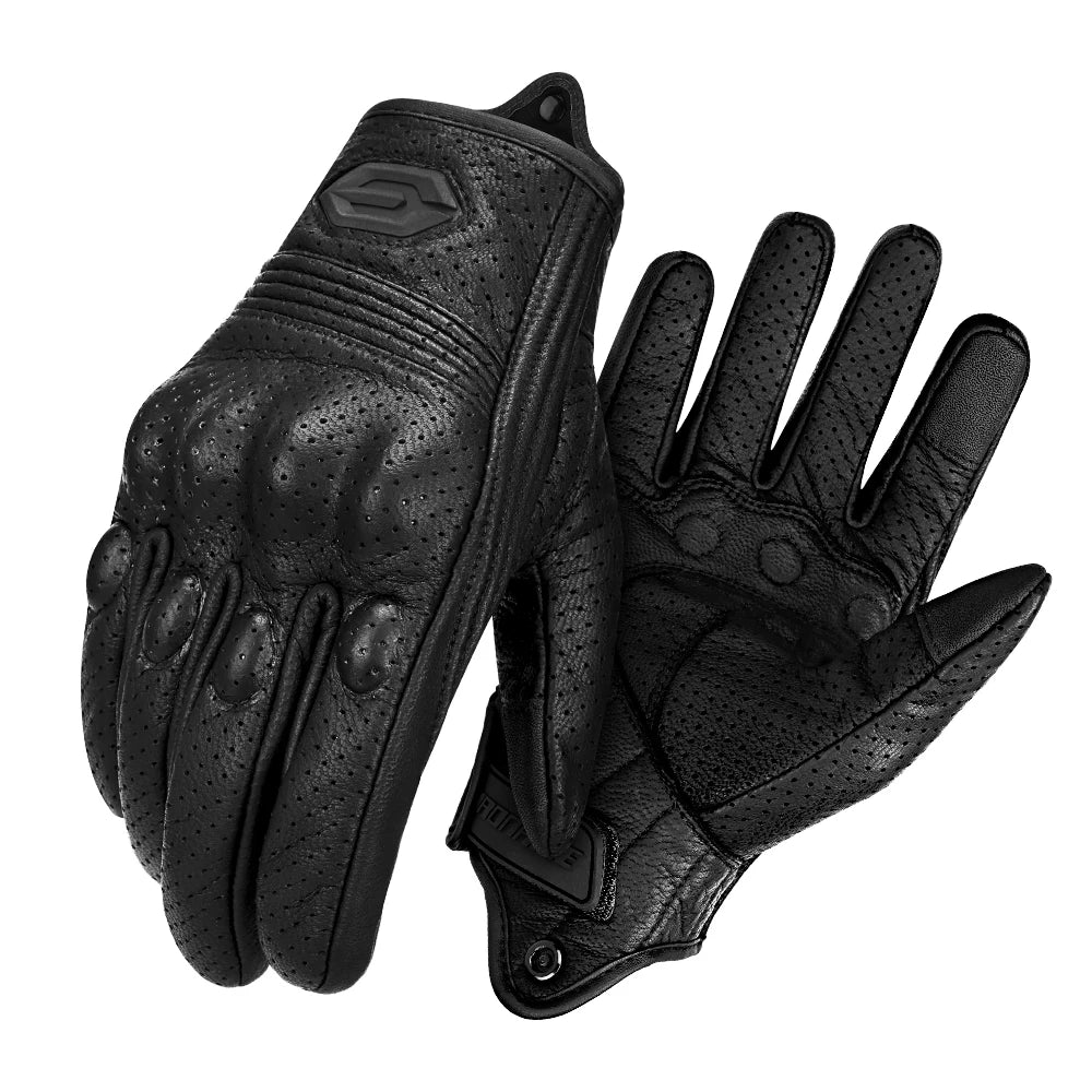 Retro Leather Motorcycle Gloves Men Full Finger Motorbiker Gloves Non-slip Protective Guantes Moto Motocross Cycling Glove M-2XL
