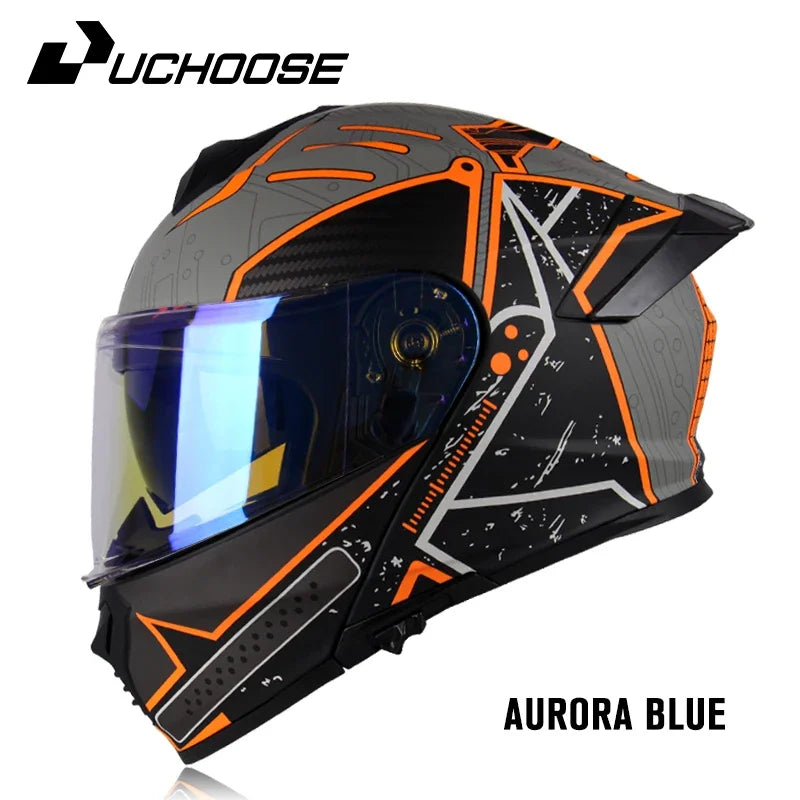 DOT Uchoose Approved Full Face Helmets Crash Motorbike Protective Gear Men Women Flip Up Helmet Motorcycle Visor Double Sun