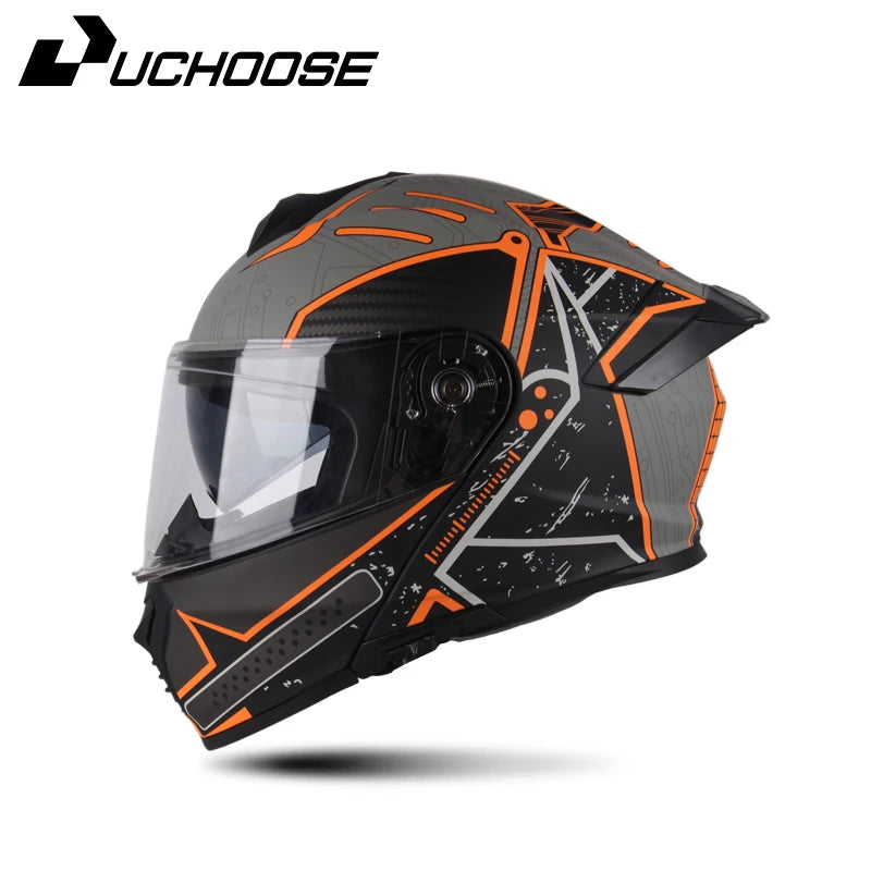DOT Uchoose Approved Full Face Helmets Crash Motorbike Protective Gear Men Women Flip Up Helmet Motorcycle Visor Double Sun