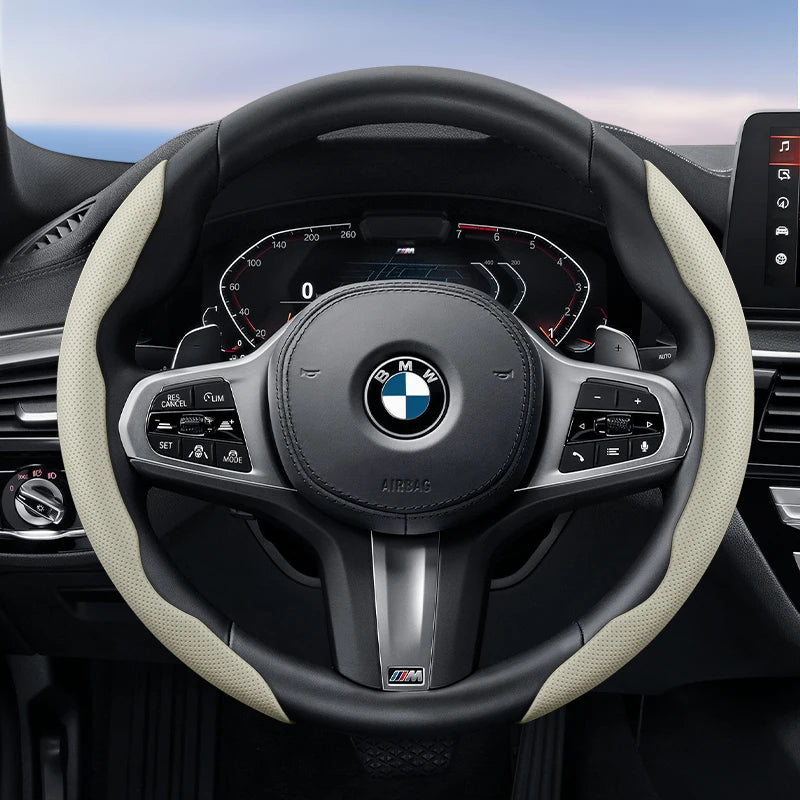 Suitable for Bmw Breathable Hole Leather Steering Wheel Cover Segmented Quick Release Design Non-Slip Durable