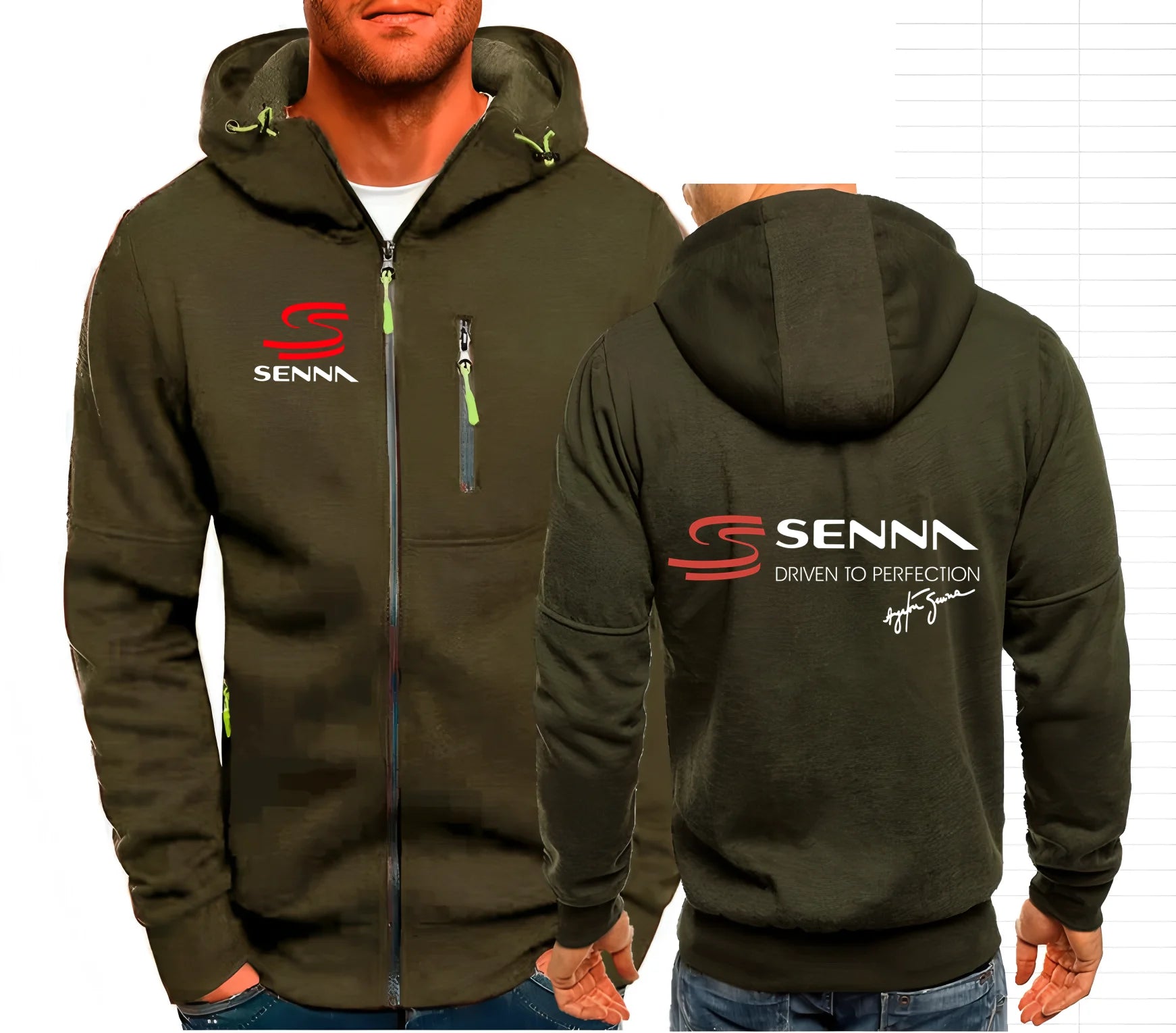 Ayrton Senna Brazilian Formula 1 Legend Men Hoodies Sweatshirts Zip up Hooded Sweatshirt Men Car F1 Sportswear Casual Jacket
