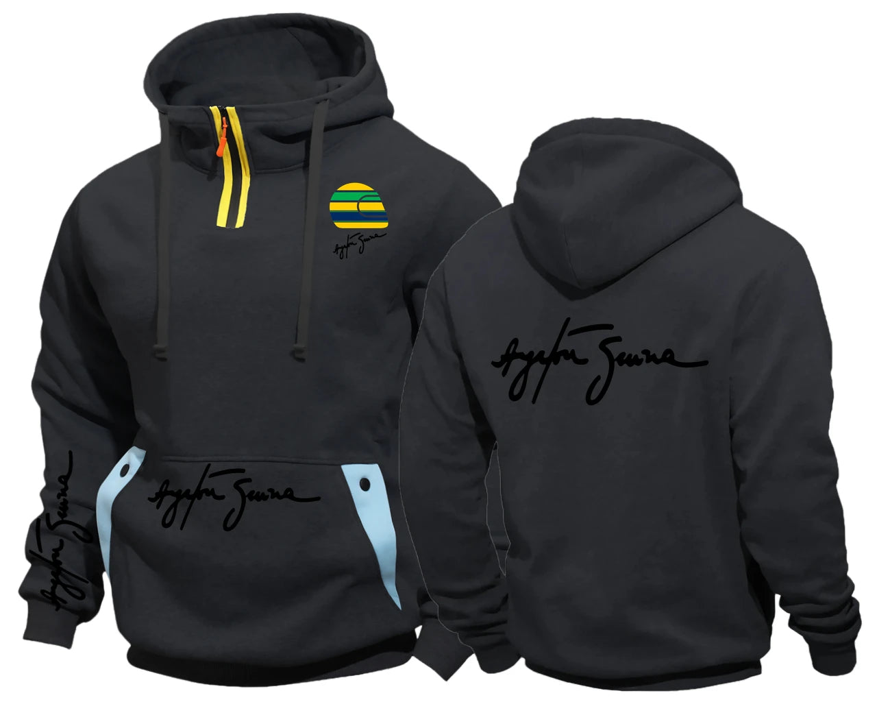 Racer Ayrton Senna Brazilian Car Semi-Zip Fleece Hooded Sweatshirt Hoodies Casual Sportswear Male Sweatshirt Men Hip Hop Coat