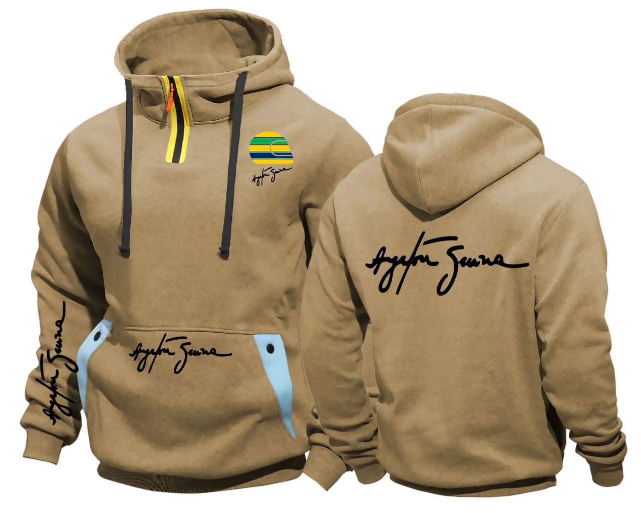 Racer Ayrton Senna Brazilian Car Semi-Zip Fleece Hooded Sweatshirt Hoodies Casual Sportswear Male Sweatshirt Men Hip Hop Coat