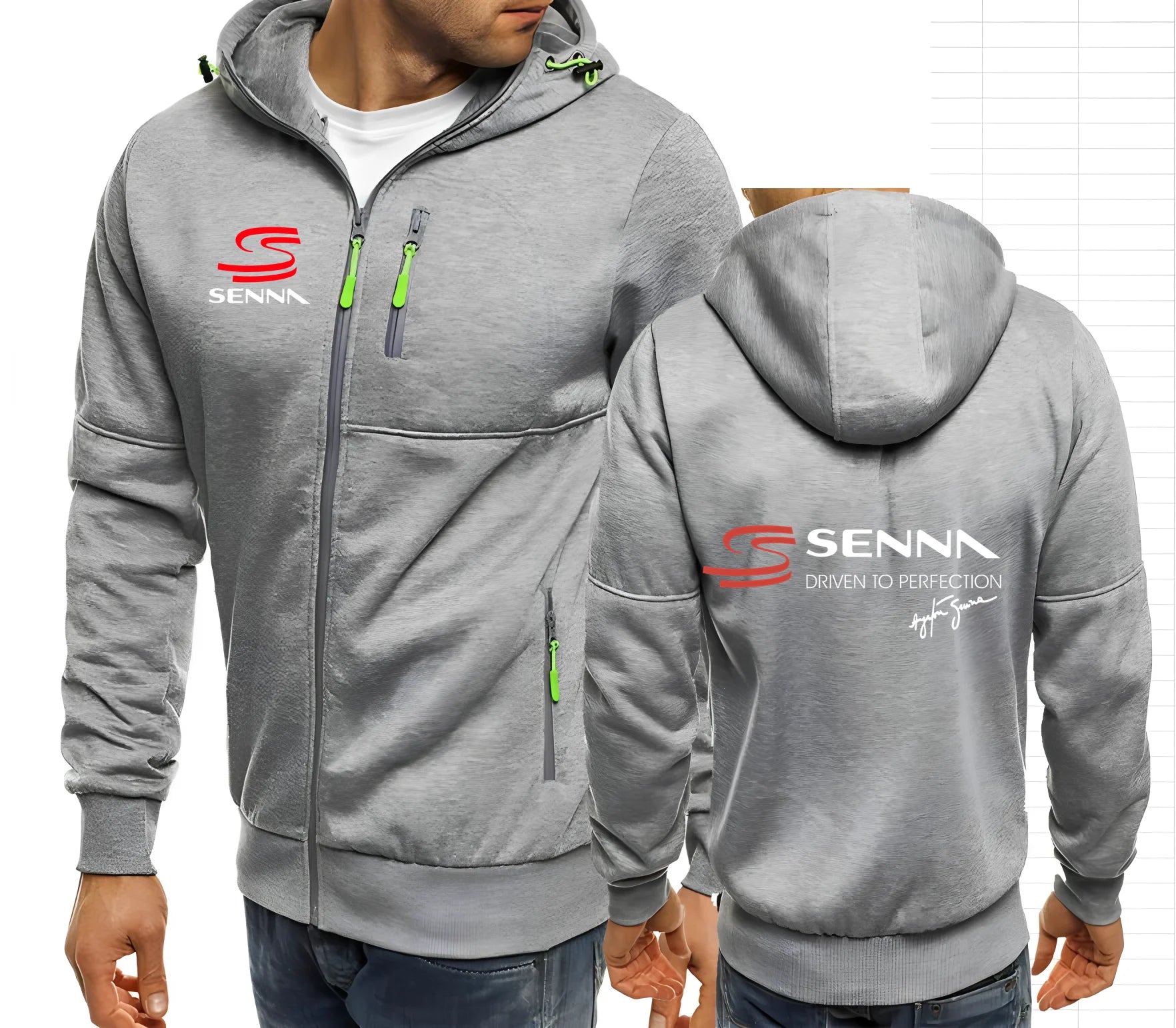 Ayrton Senna Brazilian Formula 1 Legend Men Hoodies Sweatshirts Zip up Hooded Sweatshirt Men Car F1 Sportswear Casual Jacket