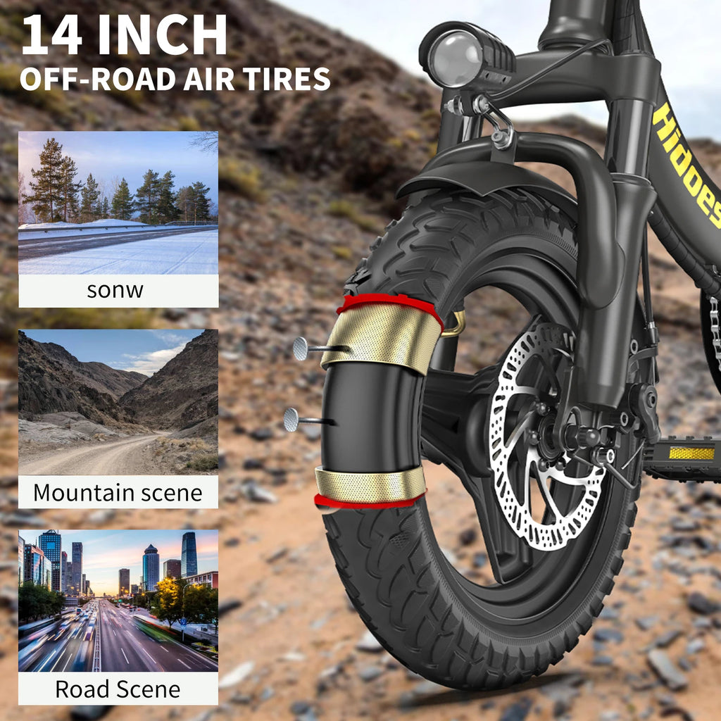 Hidoes Electric Bicycle 350W Motor 36V10.4AH Lithium Battery E-bike Adult Children Universal 14-inch Folding Electric Bike