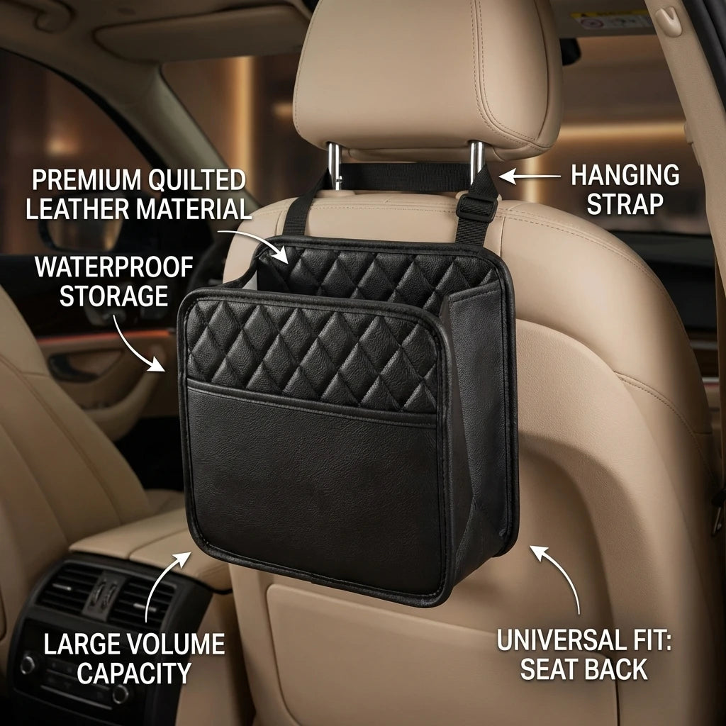 Multifunctional car seat storage bag Leather storage bag Garbage bag Storage bag Suitable for most car models