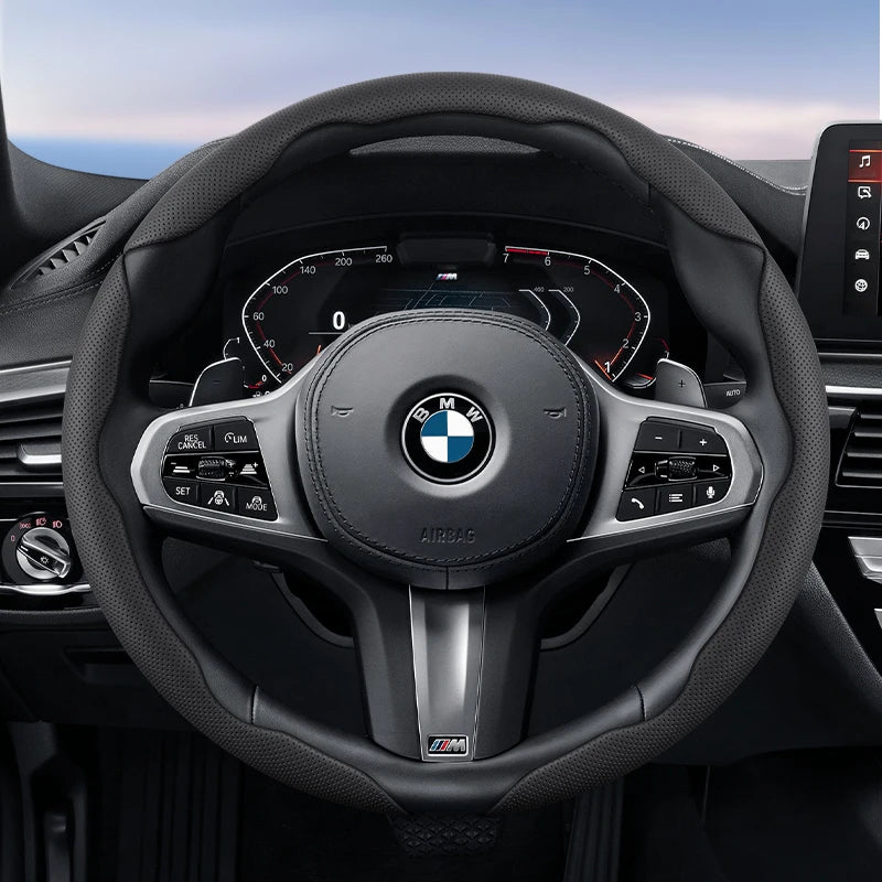 Suitable for Bmw Breathable Hole Leather Steering Wheel Cover Segmented Quick Release Design Non-Slip Durable