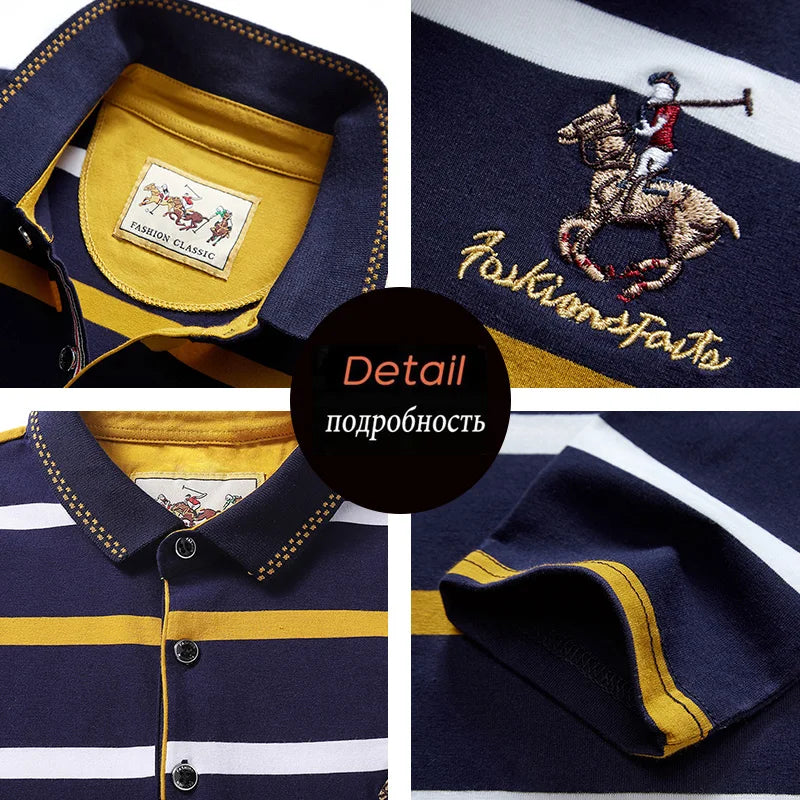 Spring Men Polo Shirt Cotton Long Sleeve Stripe Polo Shirt Men Autumn Embroidery Casual Fashion Polo Shirt Business T-shirts Men
