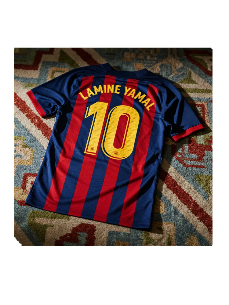AI CHATGPT Lamine Yamal Soccer Jersey #10 Classic Blue & Red Stripes Design Player Name & Number Print Perfect for Football Fans