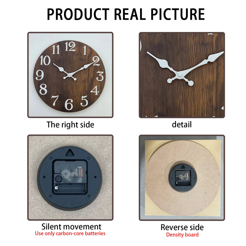 Retro Wood Grain Pattern Wooden Wall Clock Living Room Bedroom Kitchen Home Decoration Wall Clock Silent Quartz Clock Holiday Gift 10 Inches 12 Inches 14inch 16inch (No Battery)