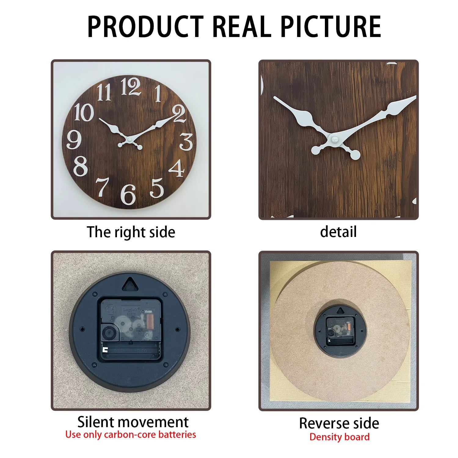 Retro Wood Grain Pattern Wooden Wall Clock Living Room Bedroom Kitchen Home Decoration Wall Clock Silent Quartz Clock Holiday Gift 10 Inches 12 Inches 14inch 16inch (No Battery)