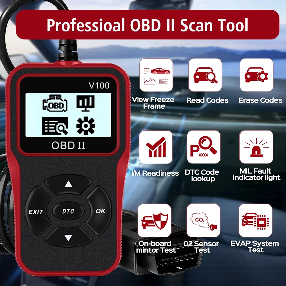 Digital Display V100 OBD2 Code Reader OBDII EOBD Auto Accessories Universal 16 Pin Car Diagnostic Tools OBD 2 Scanner