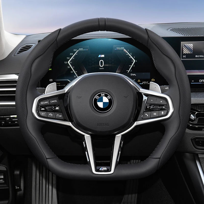 Suitable for Bmw Breathable Hole Leather Steering Wheel Cover Segmented Quick Release Design Non-Slip Durable