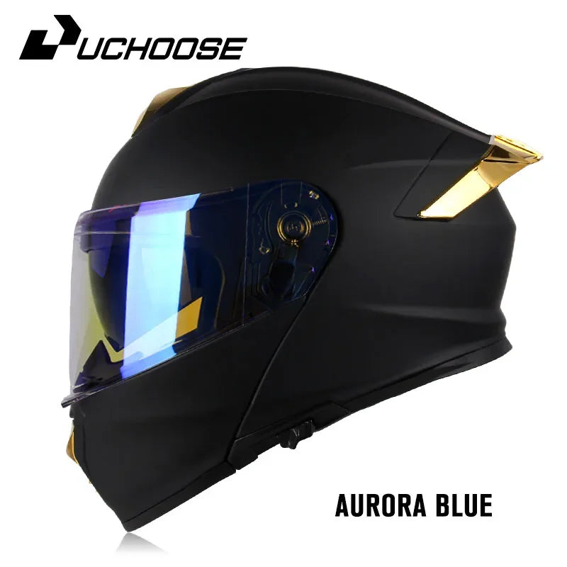 DOT Uchoose Approved Full Face Helmets Crash Motorbike Protective Gear Men Women Flip Up Helmet Motorcycle Visor Double Sun