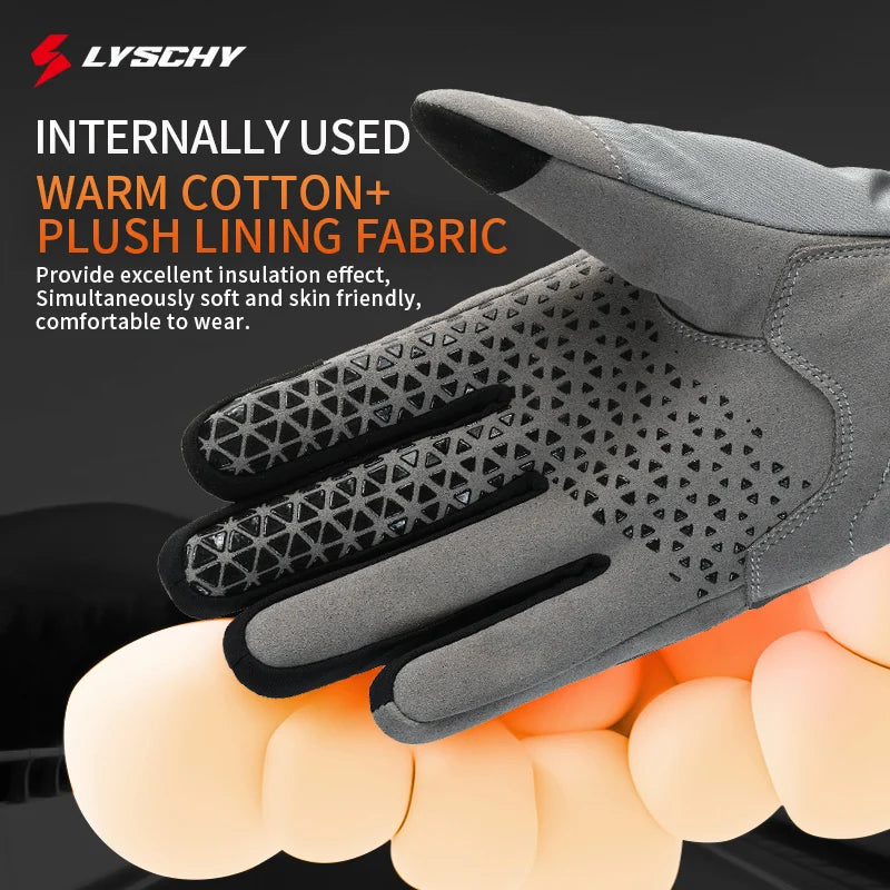 LYSCHY Motorcycle Gloves Winter Warm Full Finger Motorbike Gloves Abrasion Resistant Luvas Touch Screen Motocross Bike Guantes
