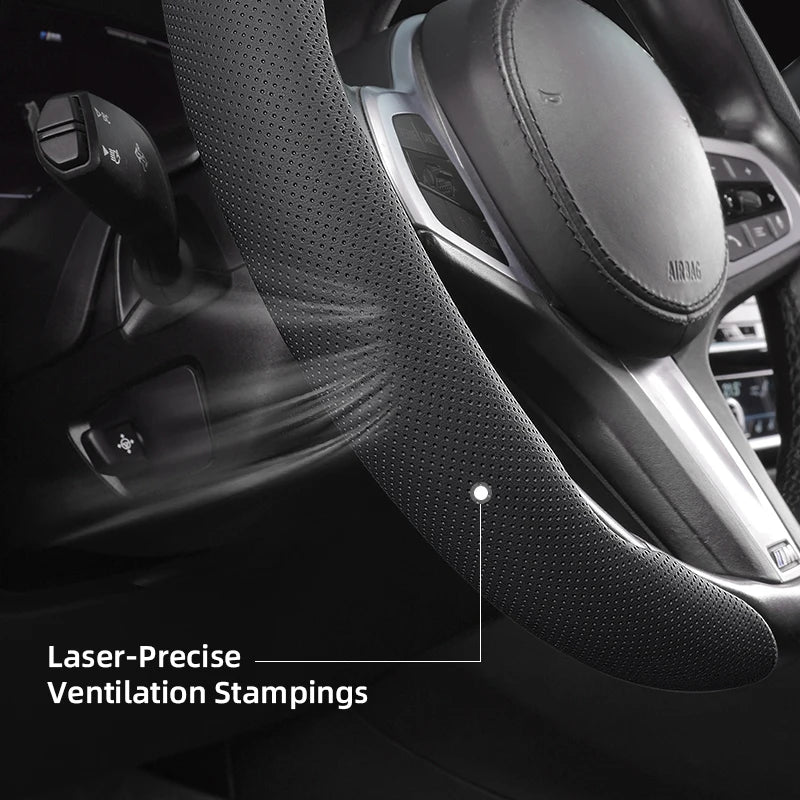 Suitable for Bmw Breathable Hole Leather Steering Wheel Cover Segmented Quick Release Design Non-Slip Durable