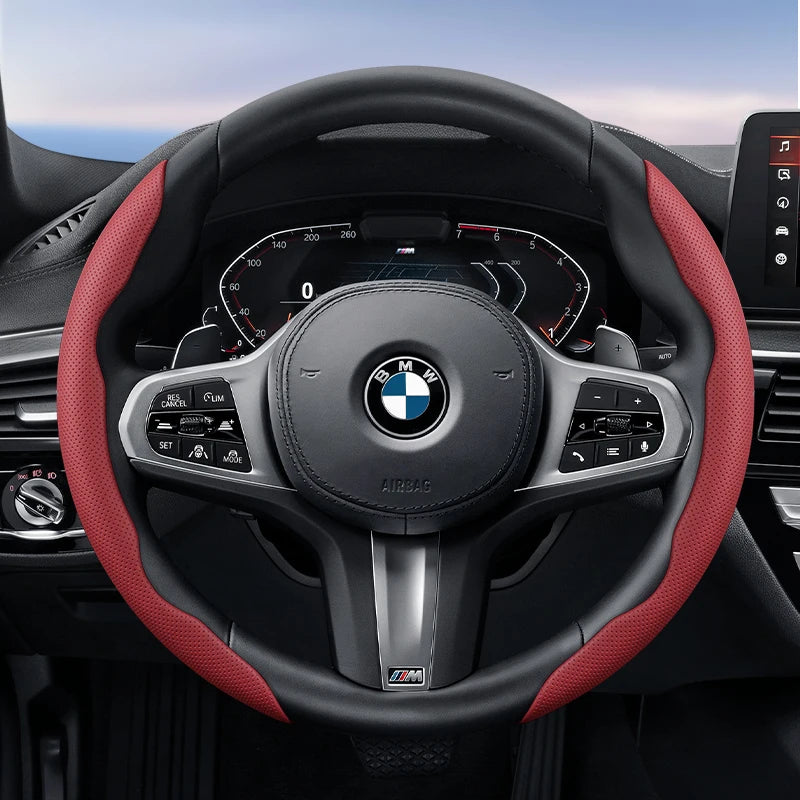 Suitable for Bmw Breathable Hole Leather Steering Wheel Cover Segmented Quick Release Design Non-Slip Durable