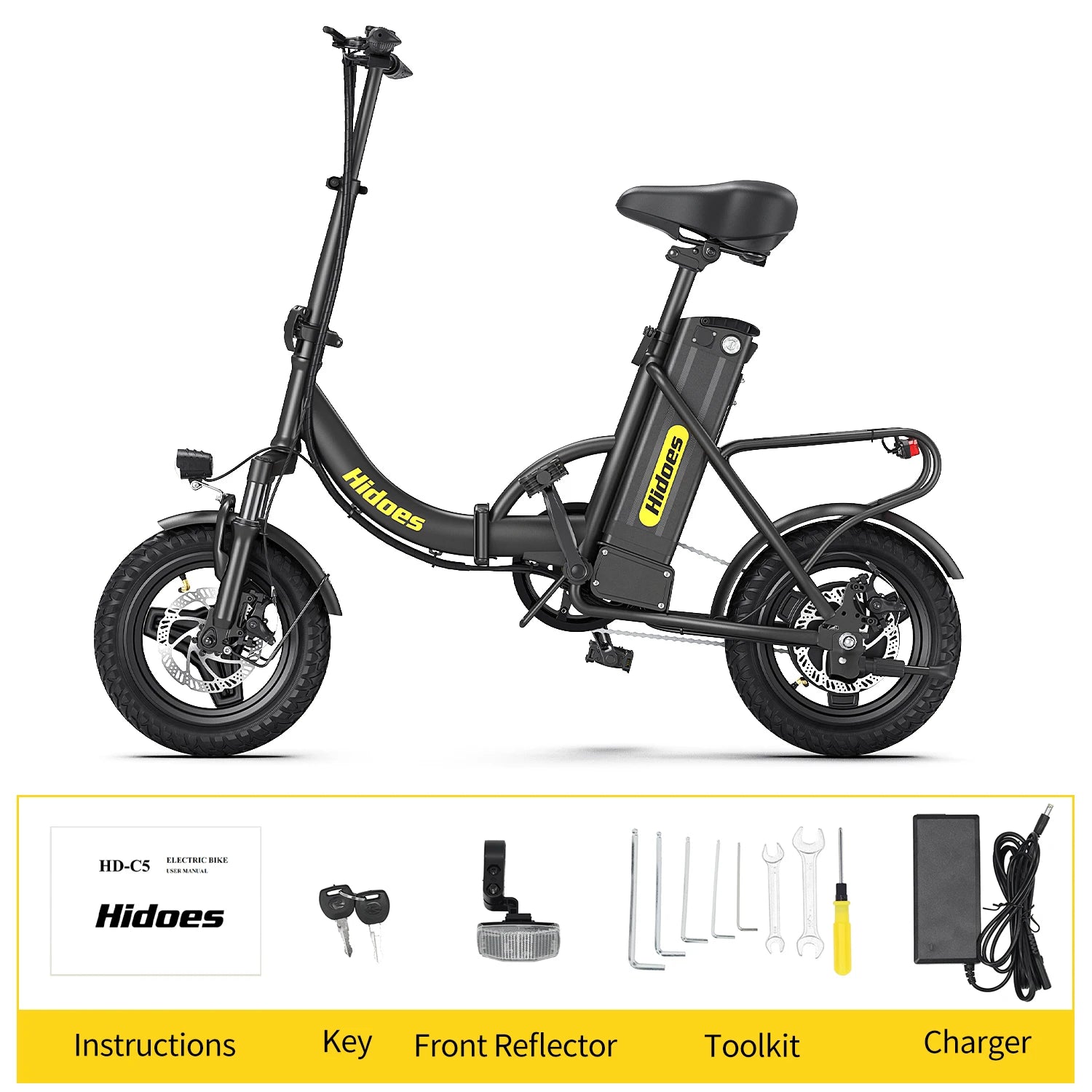 Hidoes Electric Bicycle 350W Motor 36V10.4AH Lithium Battery E-bike Adult Children Universal 14-inch Folding Electric Bike