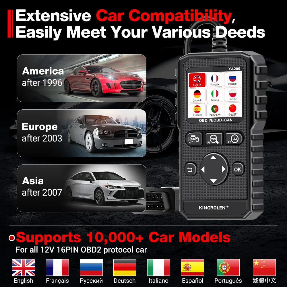 KINGBOLEN YA200 OBD2 Scanners Diagnostic Tool Automotive Scanner Engine DTC Lookup Battery Test Code Reader Free Lifetime Update