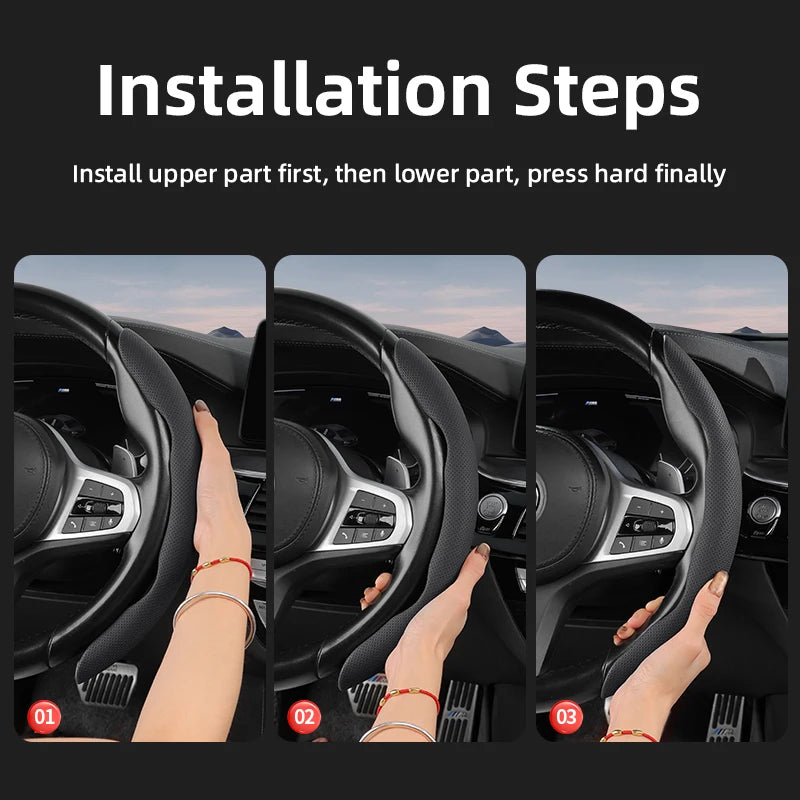 Suitable for Bmw Breathable Hole Leather Steering Wheel Cover Segmented Quick Release Design Non-Slip Durable