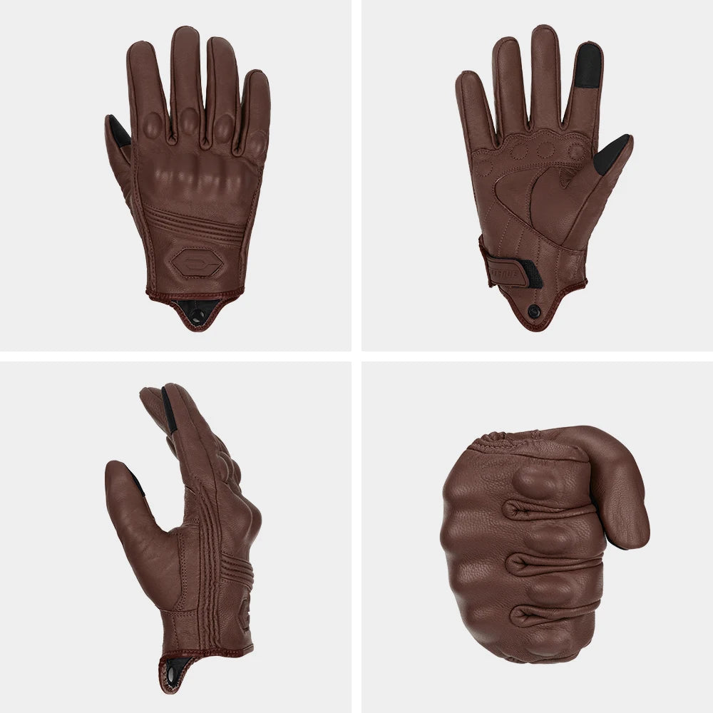 Retro Leather Motorcycle Gloves Men Full Finger Motorbiker Gloves Non-slip Protective Guantes Moto Motocross Cycling Glove M-2XL