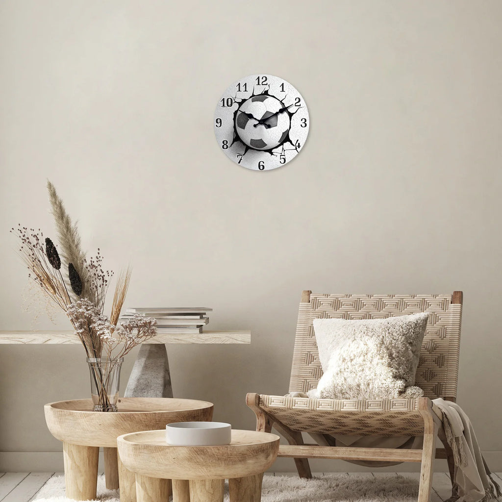 Creative and Unique Football Pattern Wooden Wall Clock for Living Room, Bedroom, Kitchen, Home Decoration, Silent Quartz Clock, Holiday Gift, 10 Inches, 12 Inches (No Battery)